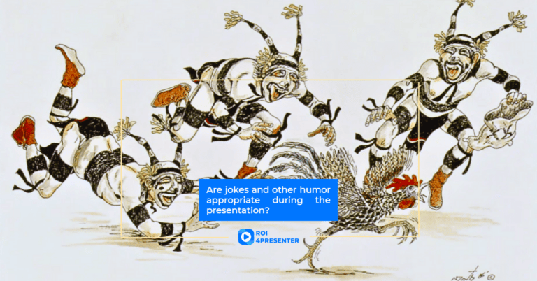 Neil David, Clowns, z tekstem w ramce pośrodku: „Czy żarty i inny humor są odpowiednie podczas prezentacji?”