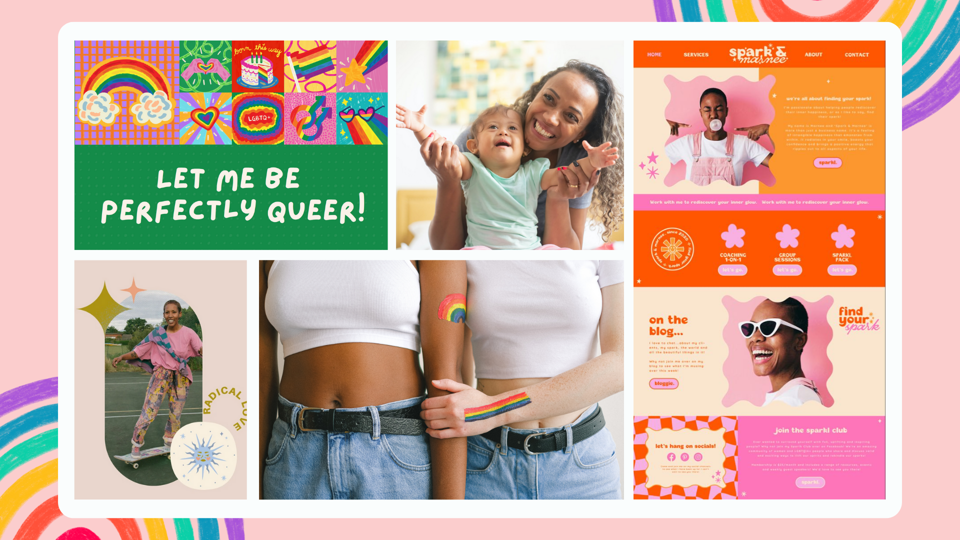 Collage of colorful images portraying diversity and queerness