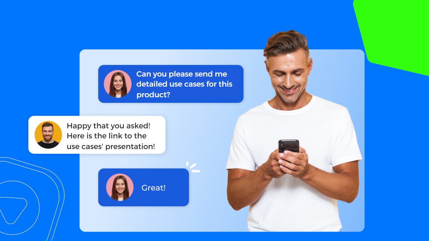Hombre enviando mensajes de texto a una mujer con sus mensajes mostrados en el lado izquierdo de una pantalla