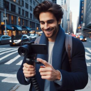 video maker on the street of new york making video content