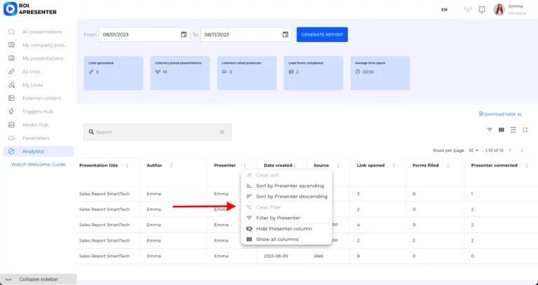 analytics filter