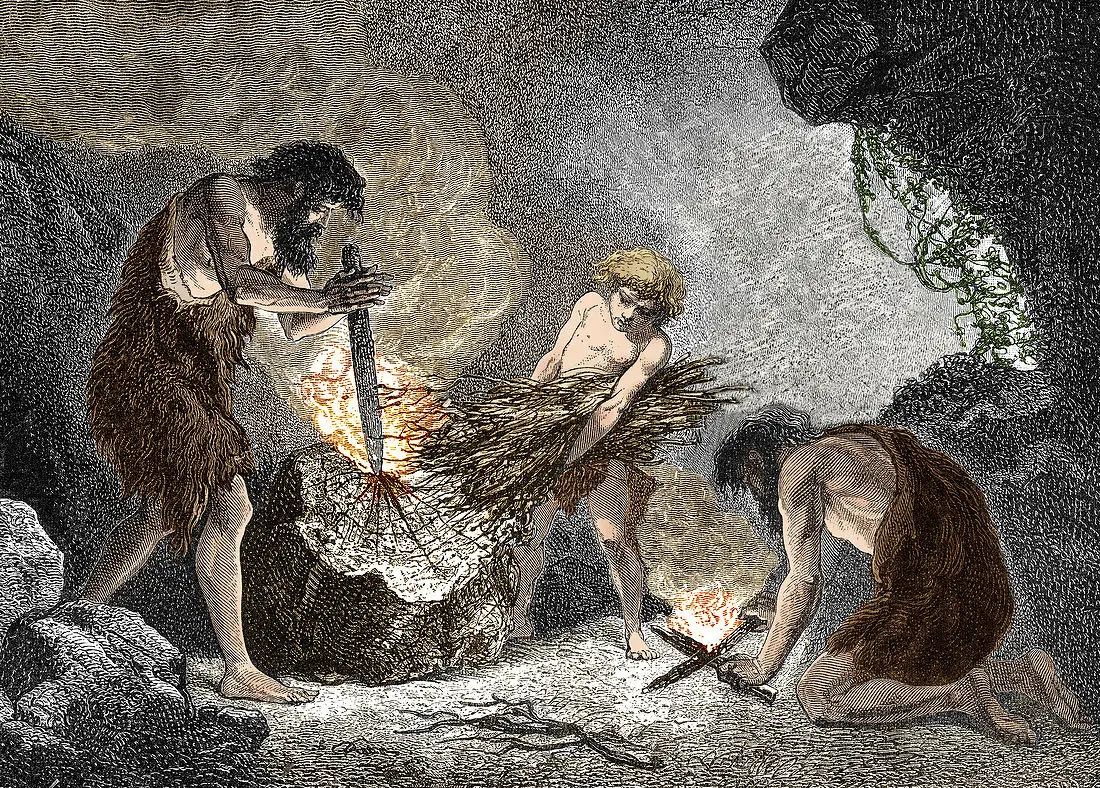 Early Humans Making Fire - Louis Figuier