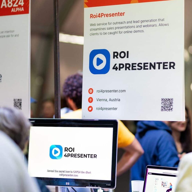 Stand of ROI4Presenter at the Web Summit 2022 in Portugal, photo