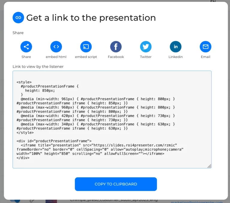 presentation embed html generated code