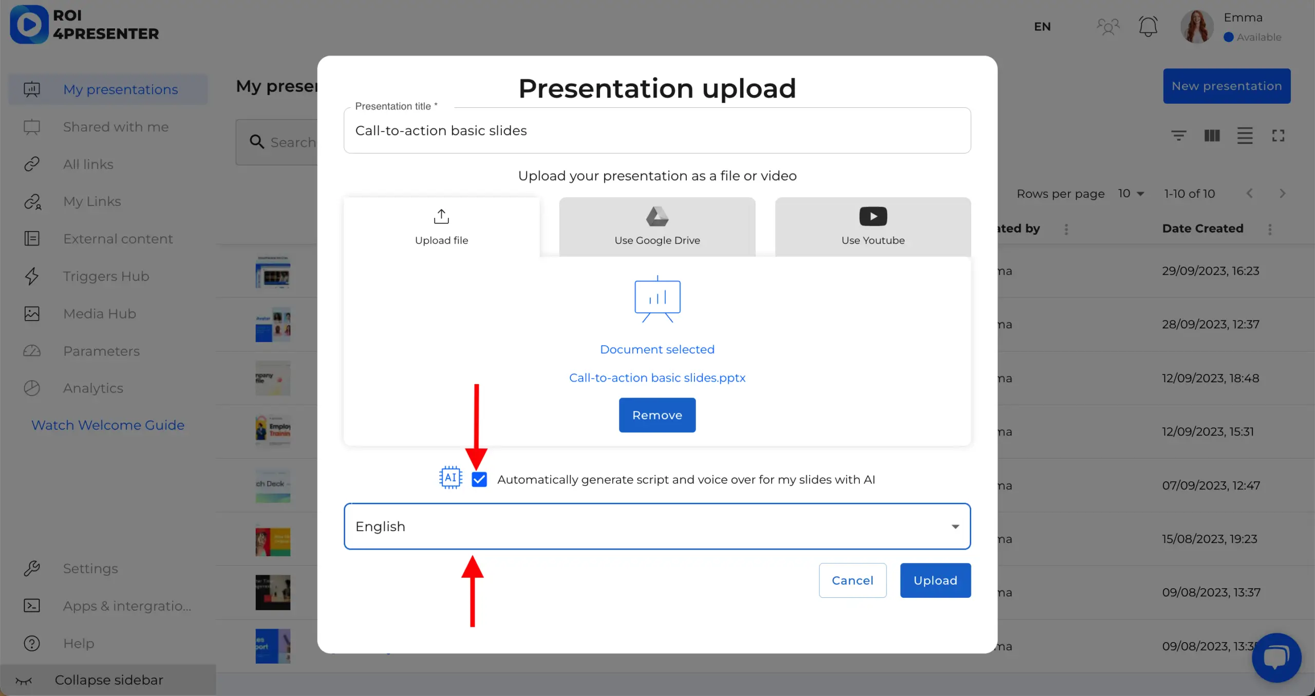 ai script generation checkbox