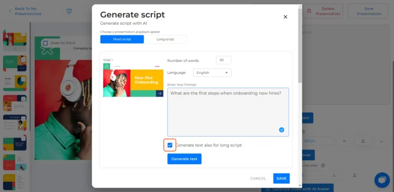 generate text also for long script checkbox