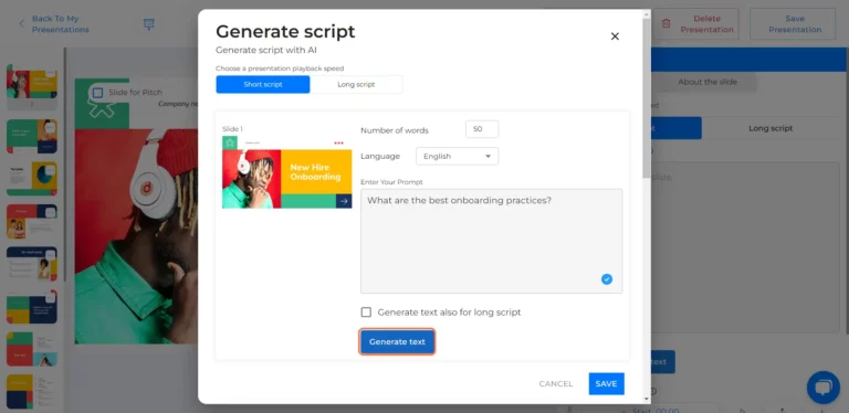 generate text button in generate script window