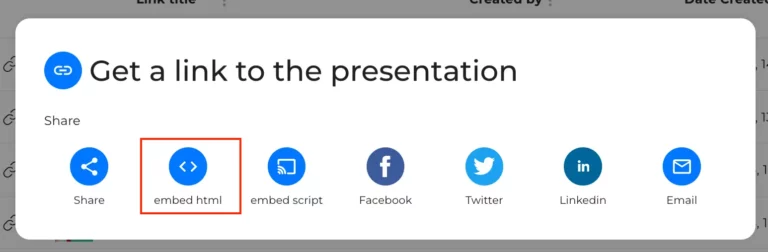 presentation embed html button