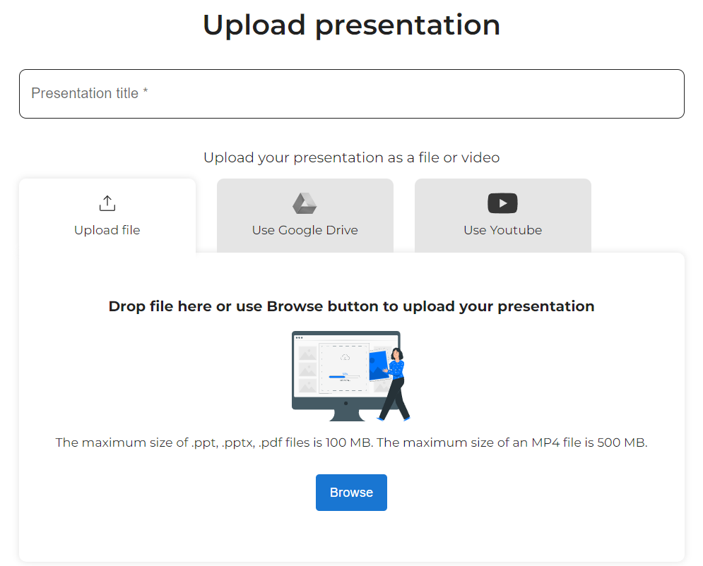 ROI4Presenter скриншот, экран загрузки вашей презентации в сервис