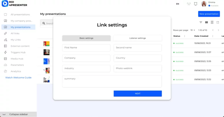 link settings window