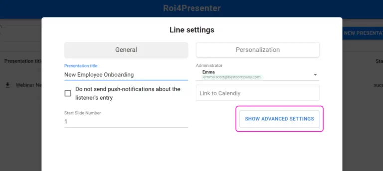 advanced settings button in extension