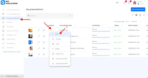 how to open presentation settings