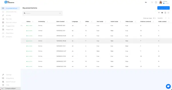 pitch avatar dashboard