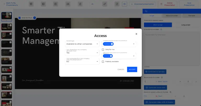 presentation access settings tab