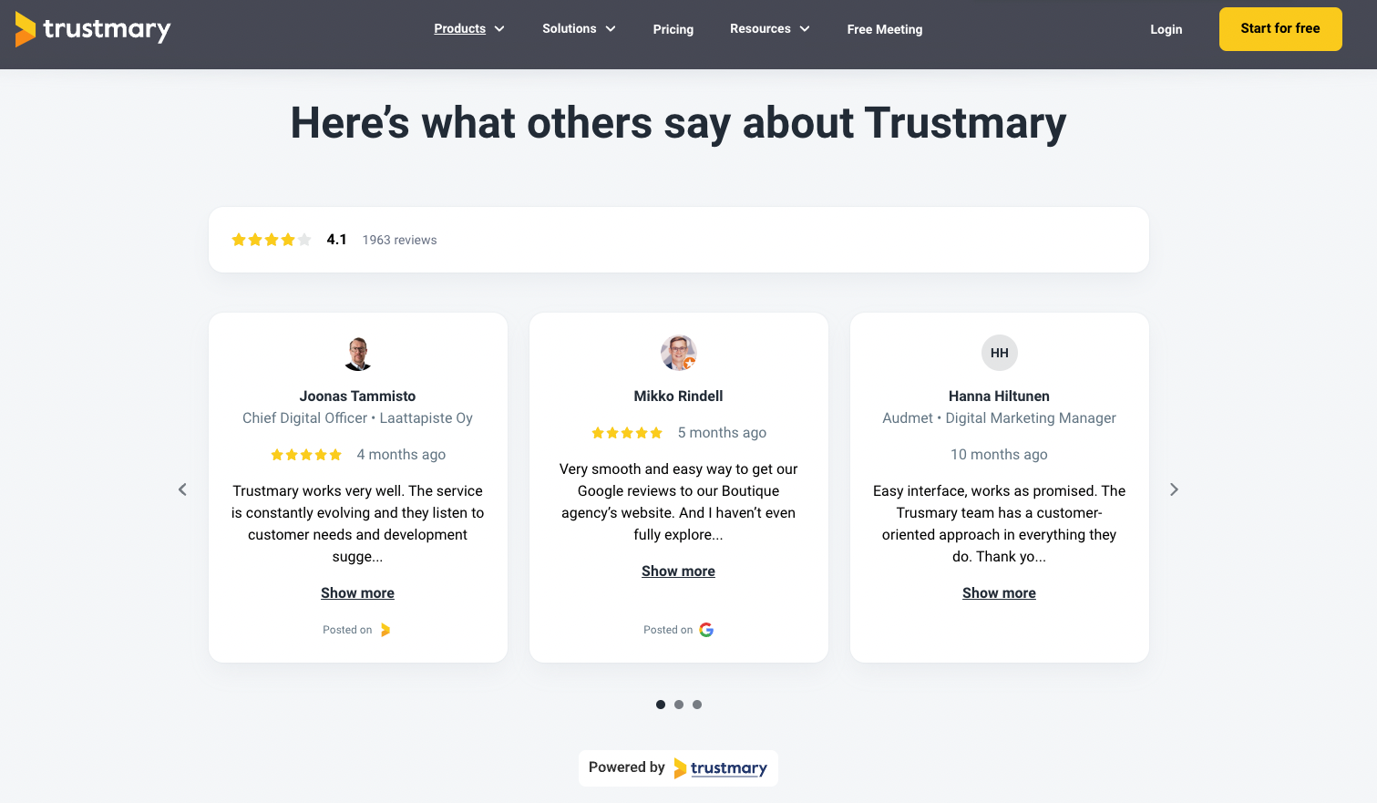 Przykład widgetu recenzji Trustmary