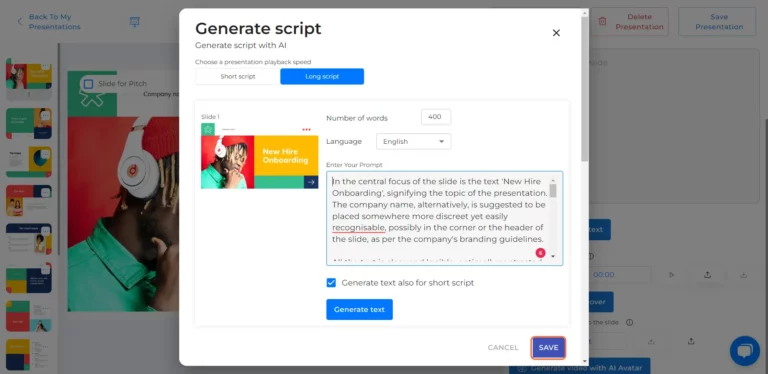 save script button in generate script window