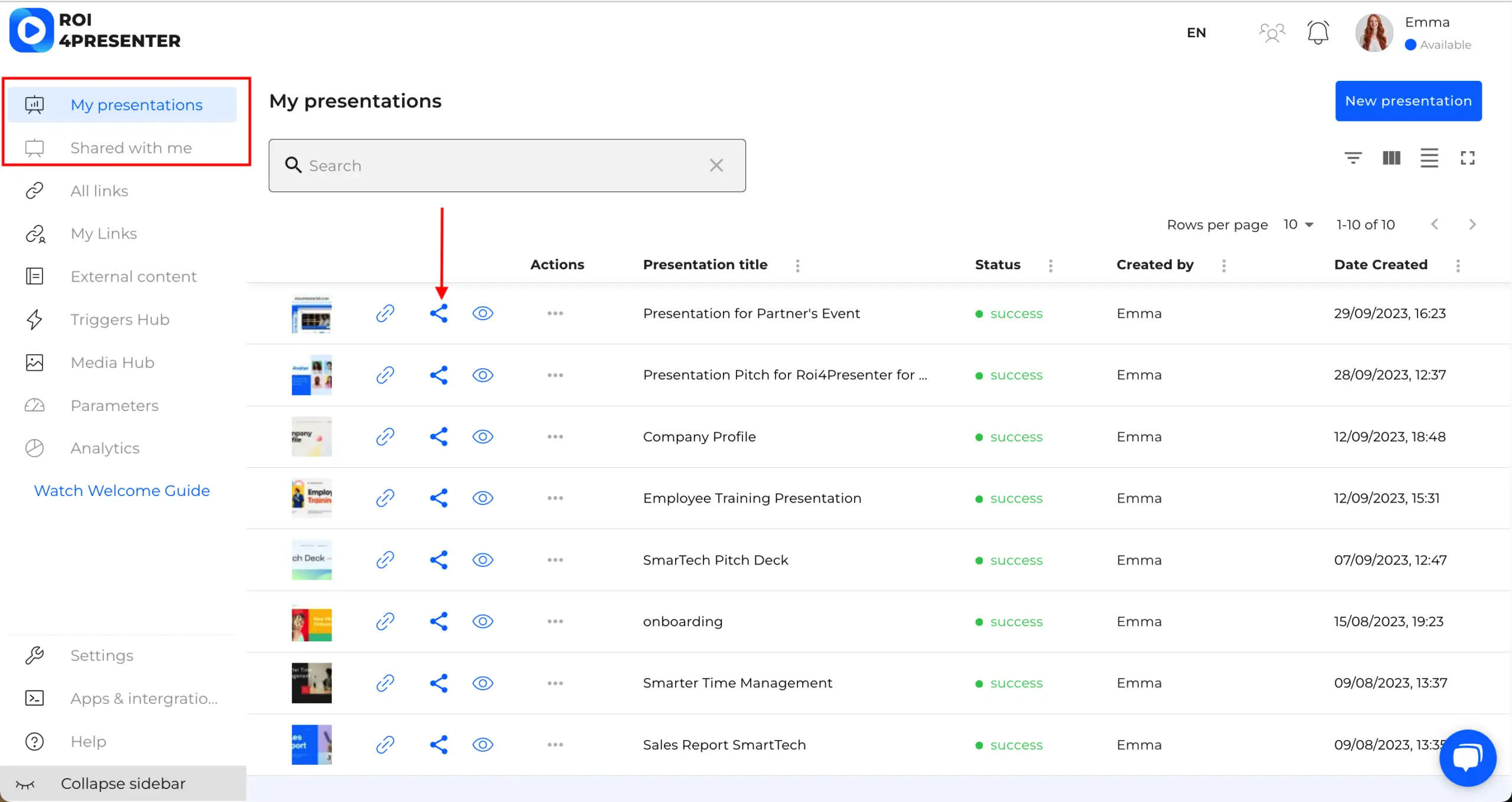 presentation sharing button