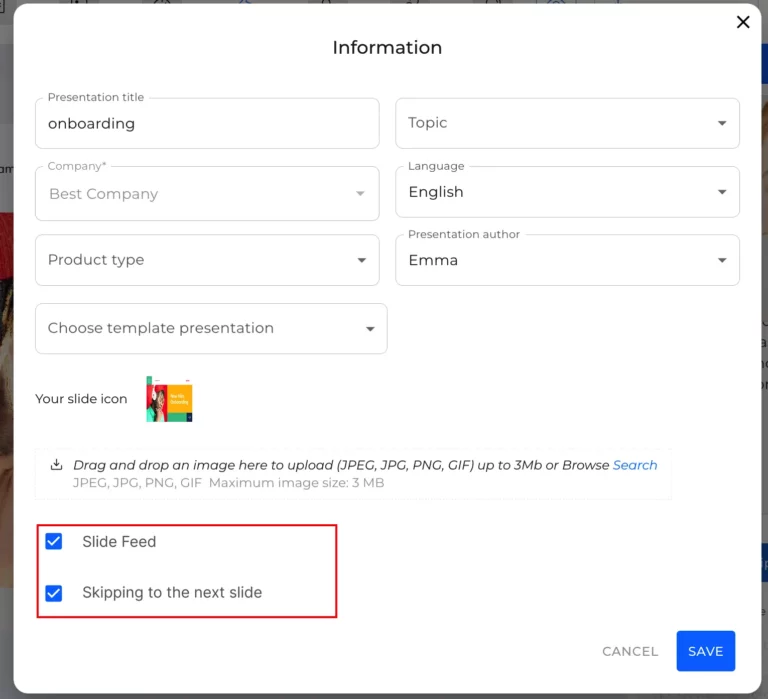 slide feed and switching checkboxes