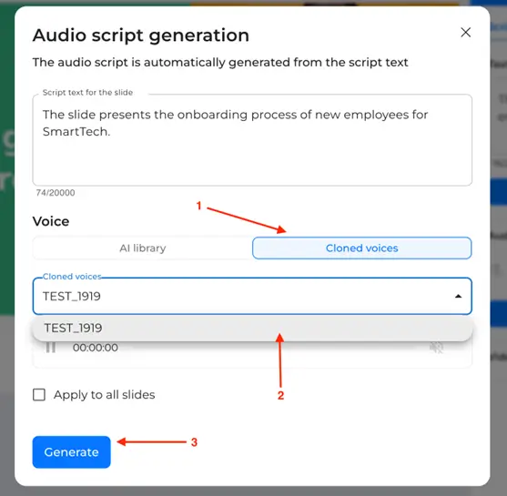 audio script generation window