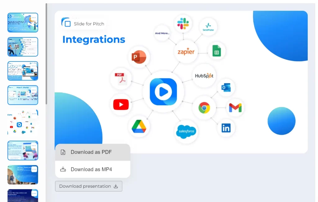 ROI4Presenter screenshot, two types to download your presentation