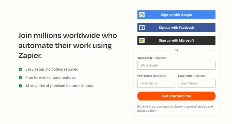 zapier signup page